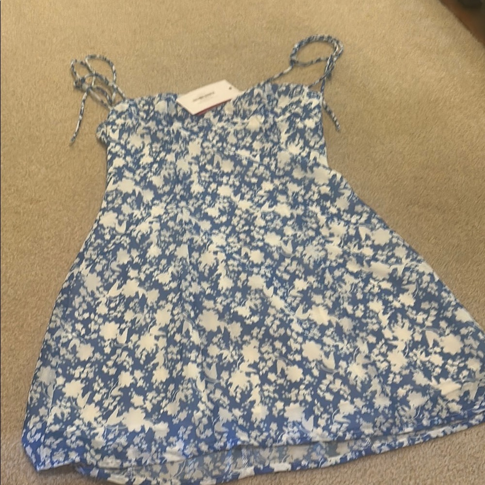 Beginning Boutique Blue and White Tie Front Camisole Dress